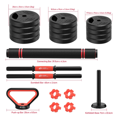 3-in-1 Dumbbells Set 20 kg Adjustable Dumbbells with Extra Barbell Bar Plastic-Coated Weight Plates Fitness Exercise Home Gym