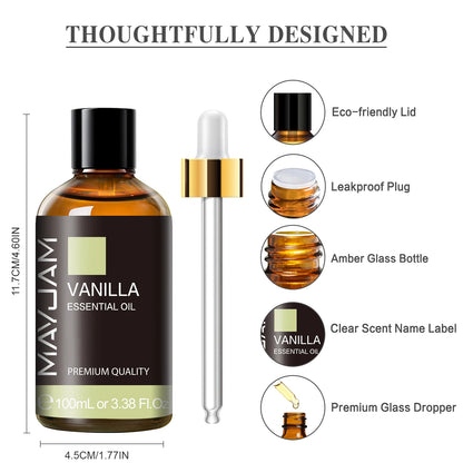MAYJAM Vanilla Sweet Orange Eucalyptus Lavender Sandalwood Peppermint Bergamot Patchouli Scents 100ML Natural Essential Oils