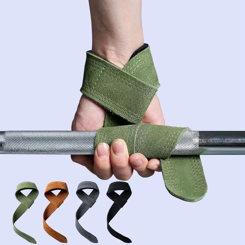 1Pair 4mm Cowhide Weight lifting Wrist Straps Fitness Bodybuilding Training Gym lifting straps NonSlip Gym Grip Deadlift Pull-up