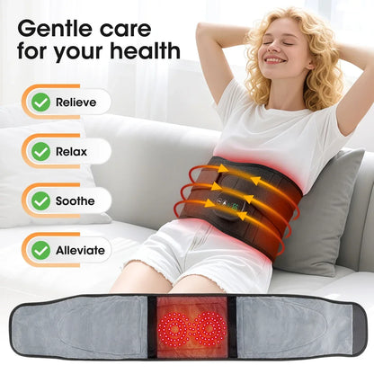 Electric Waist Massager Belt with Controller 5000mAh Vibration Red Light Warm Compress Heating Lumbar Support Belt for Women Men