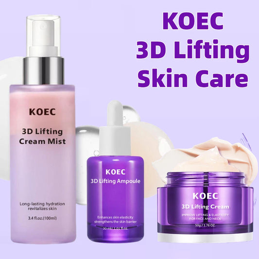 KOEC 3D Lifting Skincare Kit - Face Neck Lifting Cream Ampoule Essence Cream Mist Deep Hydration Firming Anti-Aging For Women