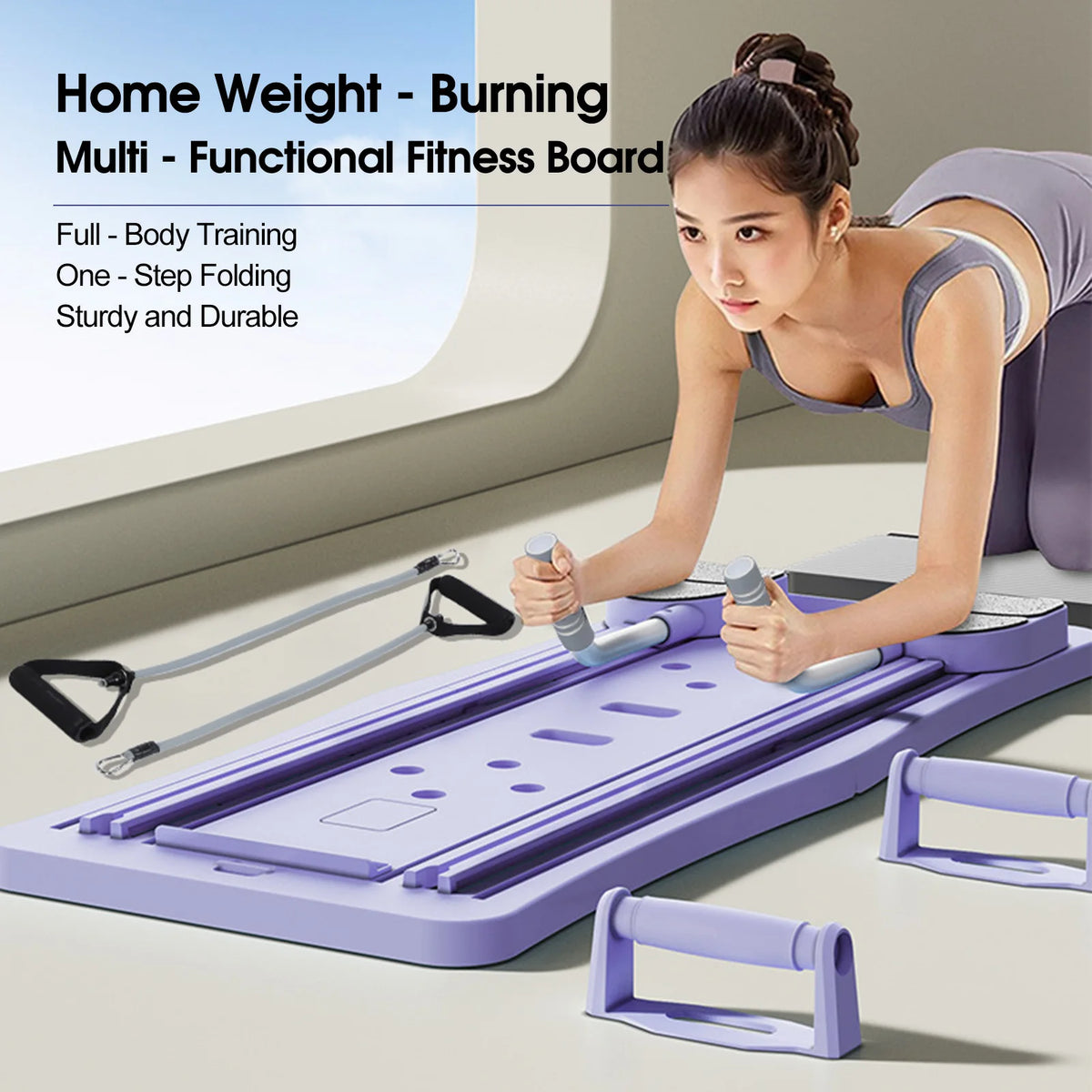 At Home Pilates Board Foldable 4-in-1 Exercise Ab Wheel Roller Exercise Equipment for Home Gym Workout Core Trainer
