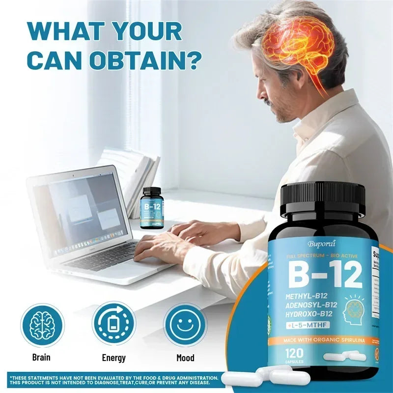 Vitamin B12 - Benefits Brain and Heart Function, Boosts Metabolism, Supports Memory and Learning, Helps Boost Natural Energy