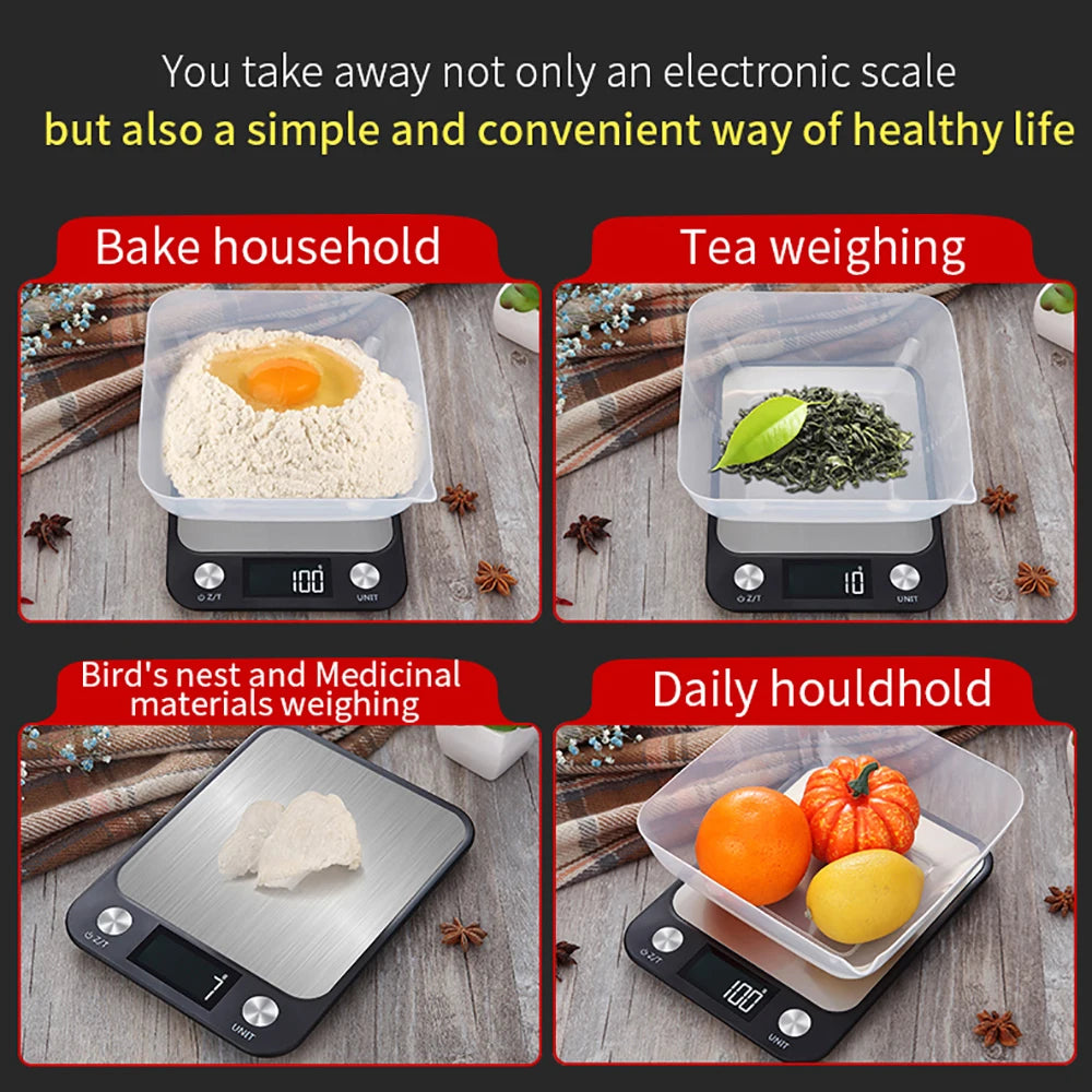 15kg/1g Kitchen Scale Food Scale Stainless Steel Kitchen Scale Waterproof Scale Digital Food Baking Milk Vegetable Weight Scales