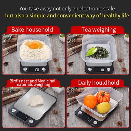 15kg/1g Kitchen Scale Food Scale Stainless Steel Kitchen Scale Waterproof Scale Digital Food Baking Milk Vegetable Weight Scales