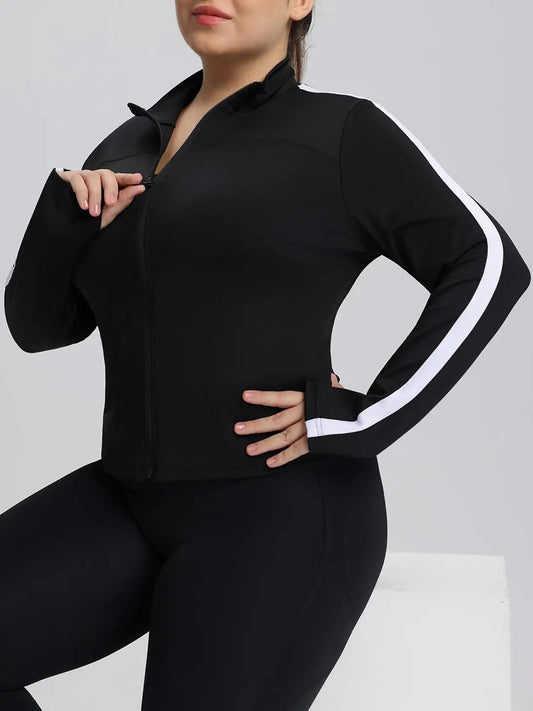 Women's Plus-Size Athletic Tops, Slim-Fit Lightweight Long-Sleeve Zip-Up Casual Jackets, Outdoor Running Fitness Training Yoga Tops