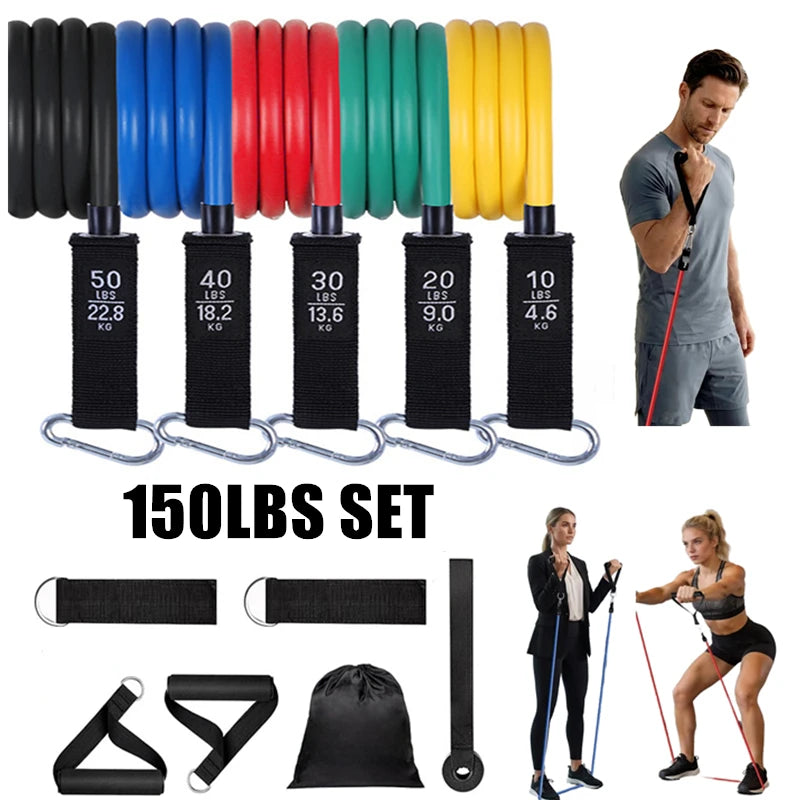 150 LBS Elastic Bands Fitness Rubber Pull Rope Resistance Bands for Muscle Training Pilates Yoga Home Exercise Equipment