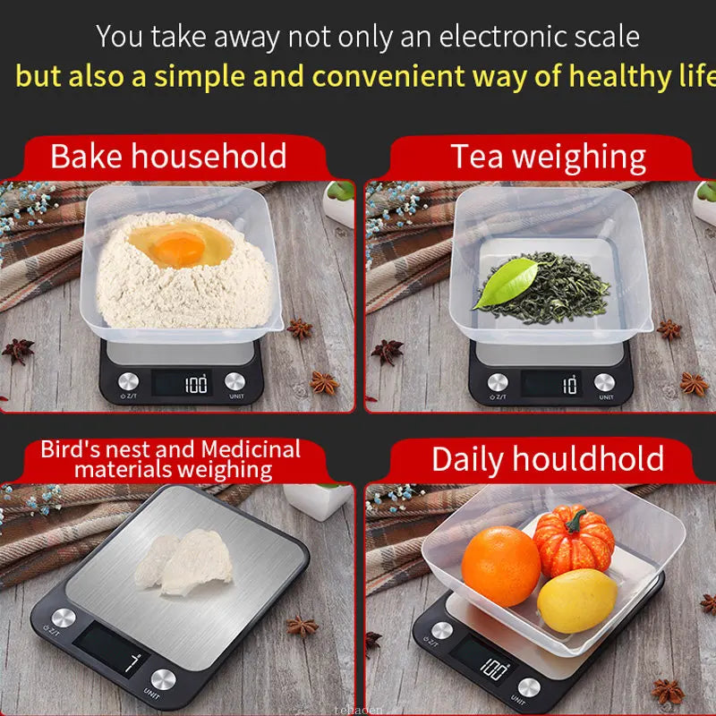 Kitchen Scale 15kg/1g Food Scale Stainless Steel Kitchen Scale Waterproof Scale Digital Food Baking Milk Vegetable Weight Scales