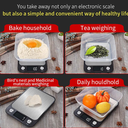 Kitchen Scale 15kg/1g Food Scale Stainless Steel Kitchen Scale Waterproof Scale Digital Food Baking Milk Vegetable Weight Scales