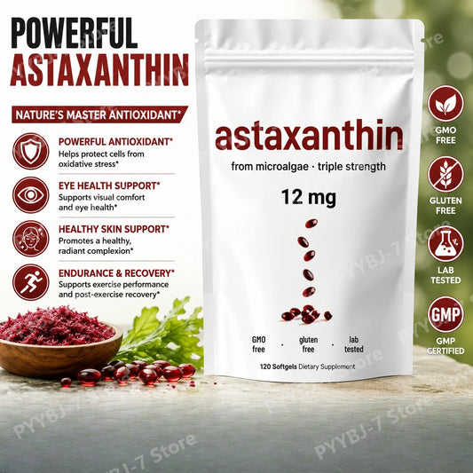 Astaxanthin 12mg Softgels 120 Capsules, Microalgae Astaxanthin with MCT Oil, Antioxidant Daily Wellness Supplement