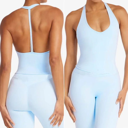 Women Sexy Halter Fitness Wear Yoga Vest with Chest Pad Sports Bra Workout Tank Yoga Fitness Clothing for Pilates Running