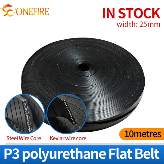 10Meters P3 Flat Belt Width 25mm Thickness 3mm Color Black Polyurethane with Steel Core for Fitness Equipment