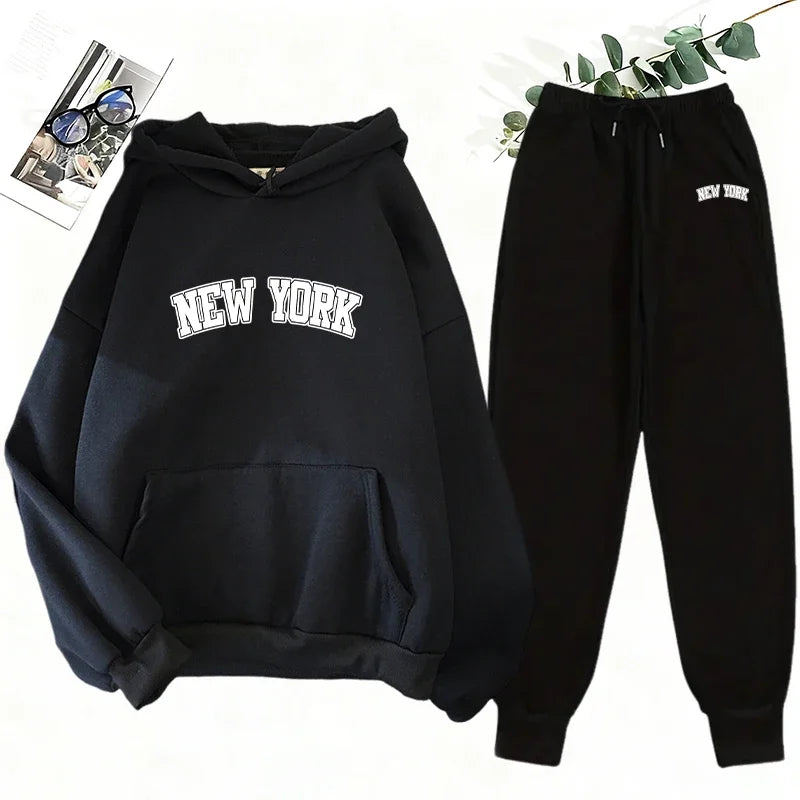 2025 New Women's Matching Set Hooded Sweatshirt and Jogger Pants Casual Streetwear Outfit Fall Winter Lounge Female Wear Hoodie