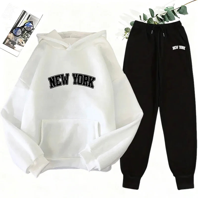 2025 New Women's Matching Set Hooded Sweatshirt and Jogger Pants Casual Streetwear Outfit Fall Winter Lounge Female Wear Hoodie