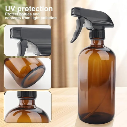 2 Pack Amber Glass Spray Bottles Refillable Empty Bottle for Essential Oils Plants Cleaning Hair Cosmetic Pump Liquid Dispenser