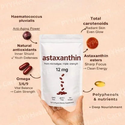 Astaxanthin 12mg Softgels 120 Capsules, Microalgae Astaxanthin with MCT Oil, Antioxidant Daily Wellness Supplement
