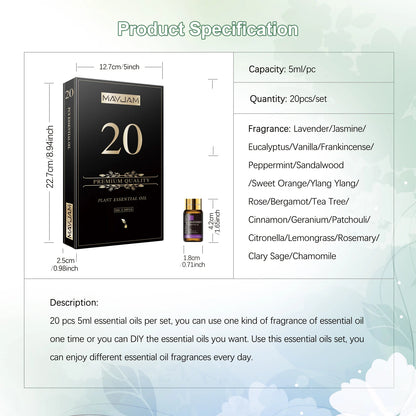 MAYJAM Pure Natural Essential Oils 20pcs Kits Gift Box Sandalwood Lemongrass Lavender Bergamot Eucalyptus Rosemary For Diffuser
