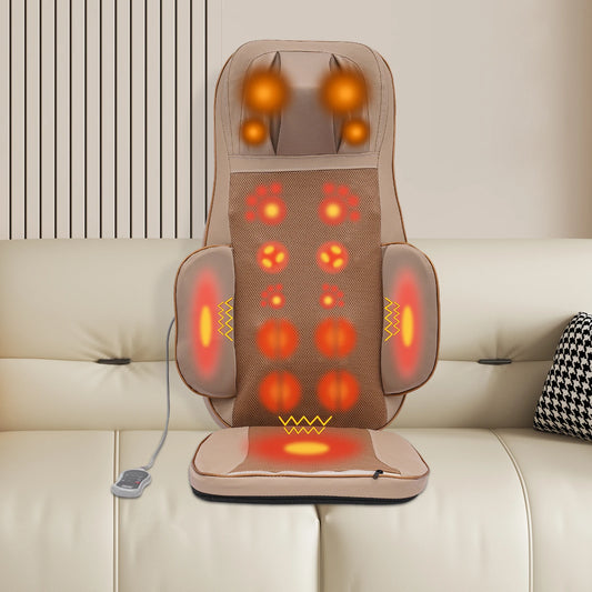 Full Body Massage Cushion with Heat 4 Motors for Neck Back Waist Hips Quiet 3 Modes & 3 Speeds 42℃ Heat Therapy EU Plug Beige