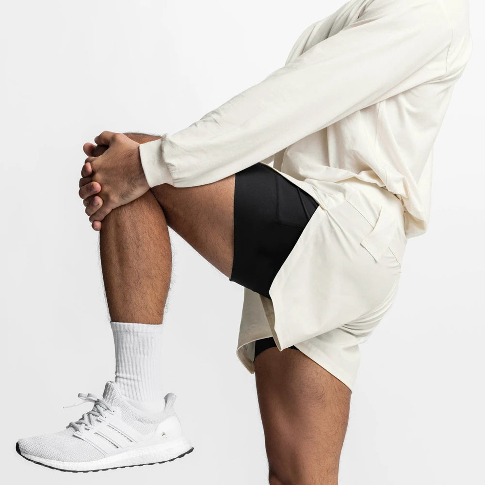 Mens 2 IN 1 Fitness Shorts Breathable Jogger Shorts Nylon Soft Gym Bodybuilding Huge Running Shorts with Phone Pocket Plus Size