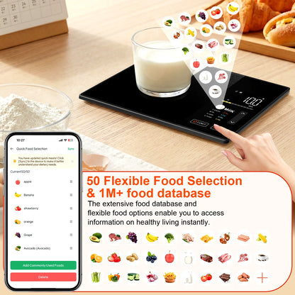 Smart Kitchen Scale Connects to Mobile App for Food Calorie Calculation Fitness Weight Loss Body Management,11 Lb / 5kg