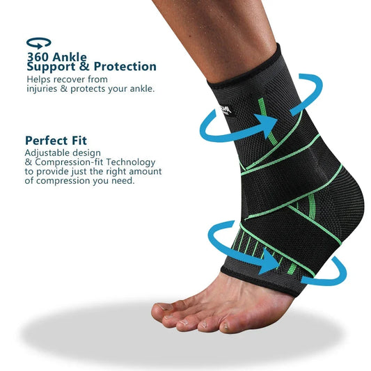 1 Pcs Ankle Brace Compression Sleeve, Adjustable Ankle Support Strap for Sprained, Plantar Fasciitis, Injury Recovery, Running
