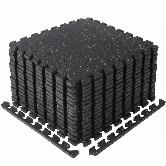 Interlocking Puzzle Gym Flooring 12 Tiles 48 Sq Ft Exercise Equipment Mats 0.75in Thick Upgraded Rubber Top With EVA Foam