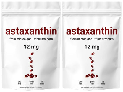 Astaxanthin 12mg Softgels 120 Capsules, Microalgae Astaxanthin with MCT Oil, Antioxidant Daily Wellness Supplement