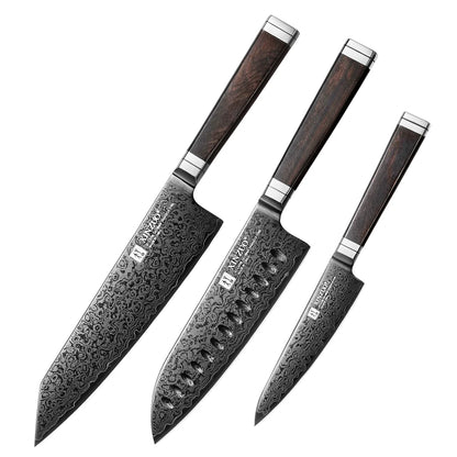 XINZUO Professional 1-5 Piece Damascus Knife Set Original Design Black Titanium Plating Blade And Classic Japanese Handle