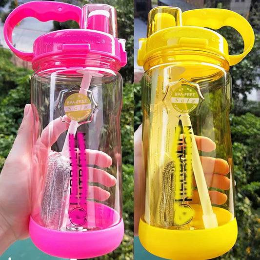 Clearance Sale  Wholesale Price 1000ml 1L Healthy life Nutrition Straw Sports Hiking Fitness Gym Plastic Water bottle