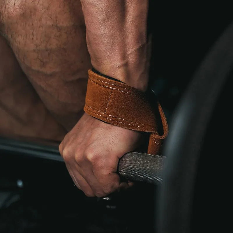 1Pair 4mm Cowhide Weight lifting Wrist Straps Fitness Bodybuilding Training Gym lifting straps NonSlip Gym Grip Deadlift Pull-up