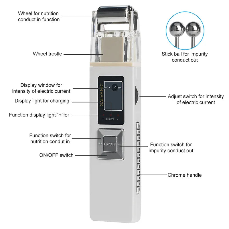 Microcurrent Facial Roller - Wireless Galvanic Skin Firming Machine Face Lifting Device Neck Tightening Massage Tool Beauty Care