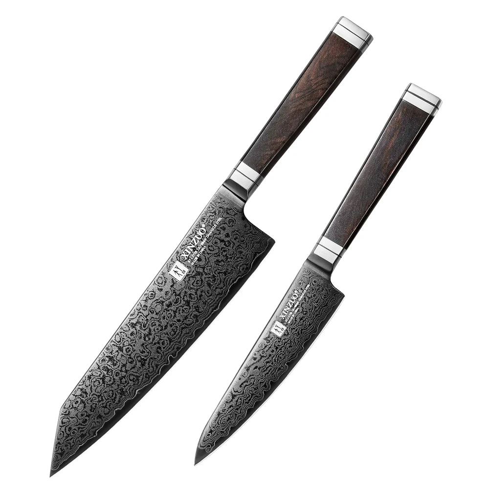 XINZUO Professional 1-5 Piece Damascus Knife Set Original Design Black Titanium Plating Blade And Classic Japanese Handle