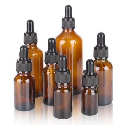 6/12/24pcs 5ml 10ml 15ml 20ml 30ml 50ml 100ml Amber Glass Dropper Bottles with Glass Pipette for Cosmetic Perfume Essential Oils
