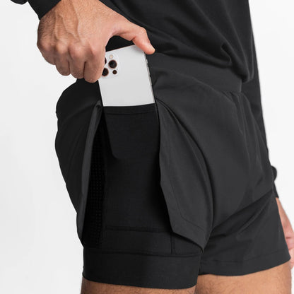 Mens 2 IN 1 Fitness Shorts Breathable Jogger Shorts Nylon Soft Gym Bodybuilding Huge Running Shorts with Phone Pocket Plus Size