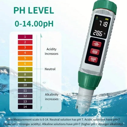 Portable 5-in-1 Water Quality Tester with High-Sensitivity Probe  Measures TDS, EC, pH, Salt Temperature for Home Water Testing