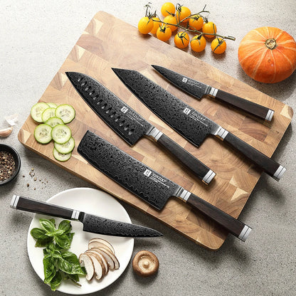 XINZUO Professional 1-5 Piece Damascus Knife Set Original Design Black Titanium Plating Blade And Classic Japanese Handle
