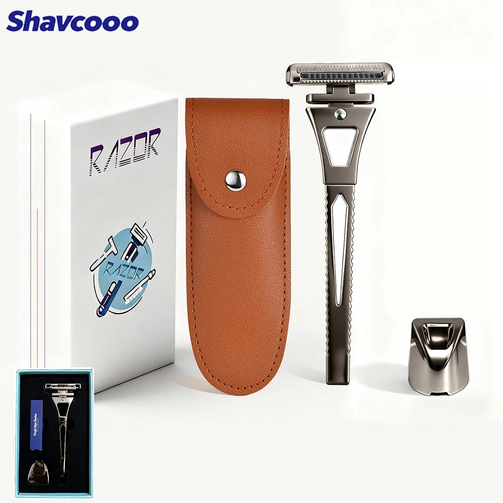 Shavcooo Glide Pro 4D Safety Shaver Stainless Steel Rotating Head Razor for Man with Stand Men's Personal Care Shaving Kit Gifts