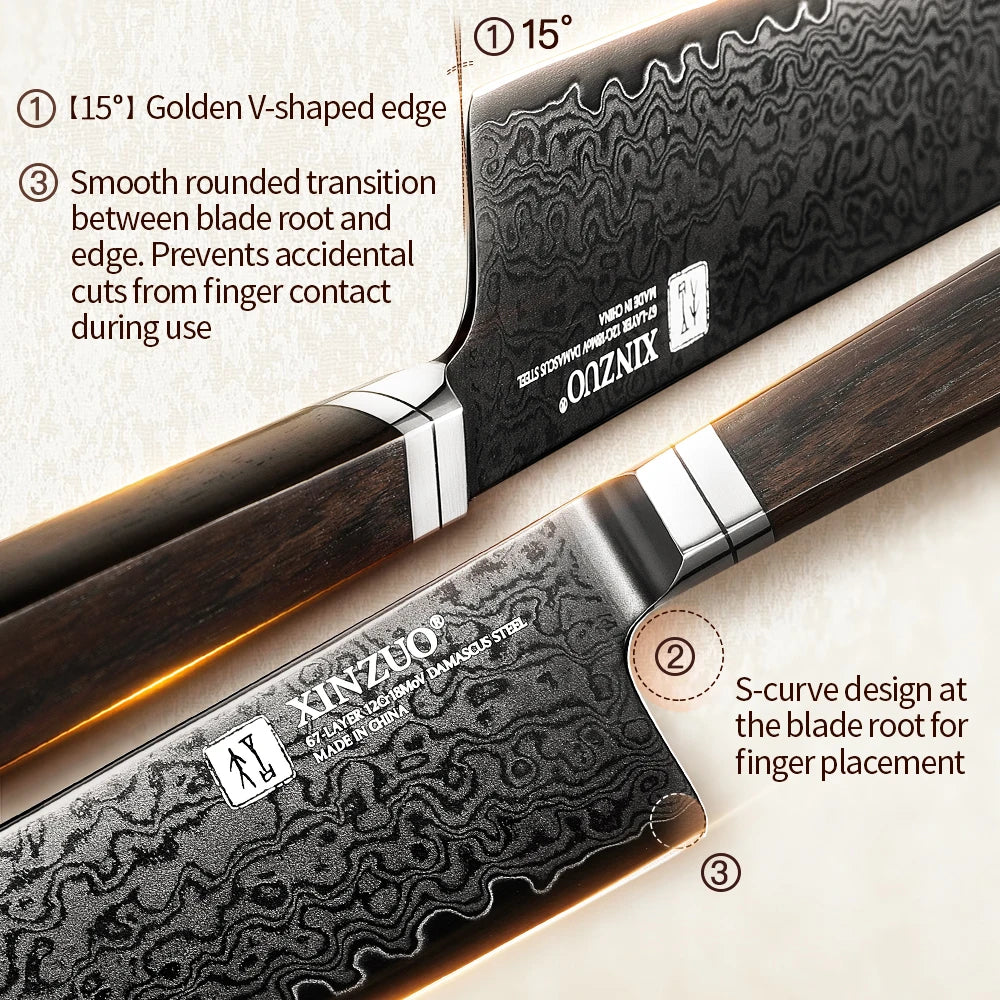 XINZUO Professional 1-5 Piece Damascus Knife Set Original Design Black Titanium Plating Blade And Classic Japanese Handle