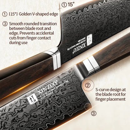 XINZUO Professional 1-5 Piece Damascus Knife Set Original Design Black Titanium Plating Blade And Classic Japanese Handle
