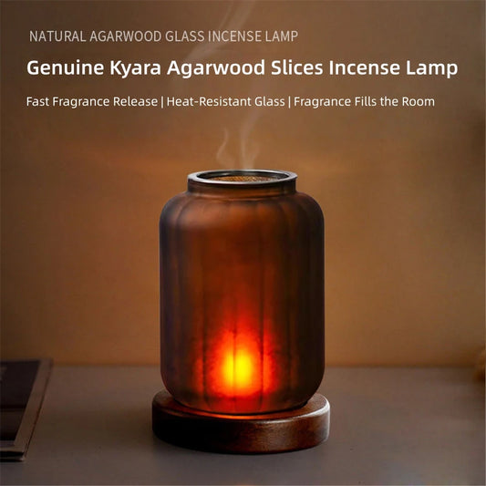 Vintage Glass Agarwood Incense Lamp with Wooden Base-Natural Fragrance,Candle-Heated Aromatherapy Diffuser,Eco-Friendly