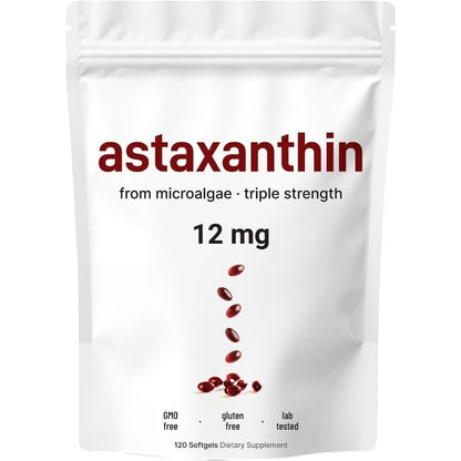Astaxanthin 12mg Softgels 120 Capsules, Microalgae Astaxanthin with MCT Oil, Antioxidant Daily Wellness Supplement