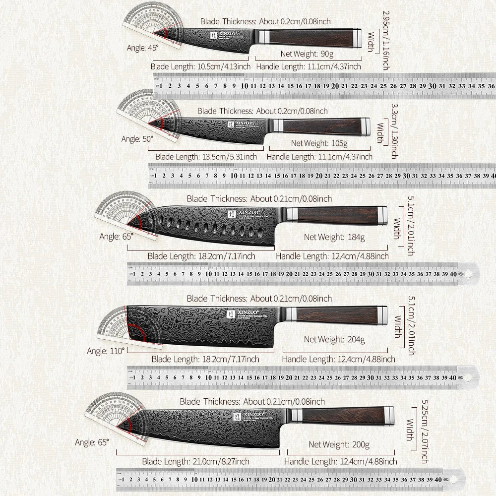 XINZUO Professional 1-5 Piece Damascus Knife Set Original Design Black Titanium Plating Blade And Classic Japanese Handle