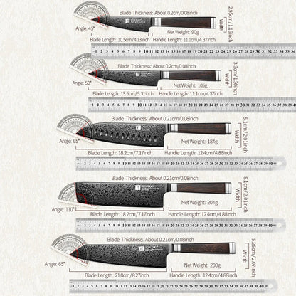 XINZUO Professional 1-5 Piece Damascus Knife Set Original Design Black Titanium Plating Blade And Classic Japanese Handle
