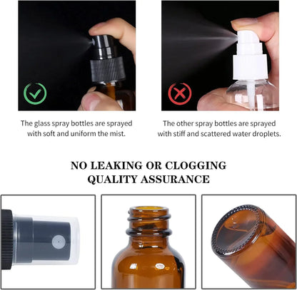 5Pcs 5ml-100ml  Empty Amber Fine Mist Small Glass Spray Bottles Set For Essential Oils Perfume Cleaning Solutions
