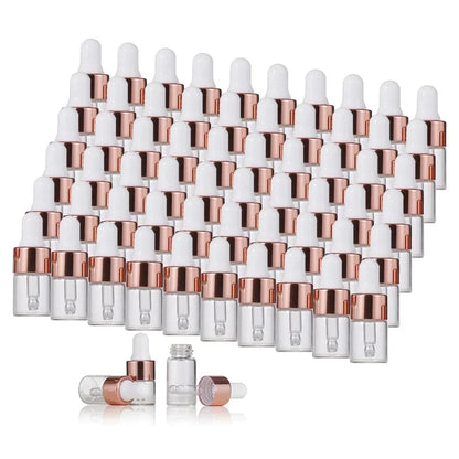 10pcs Mini Dropper Bottles Glass Empty Essential Oil Aromatherapy Bottles 1ml 2ml 3ml 5ml Rose Gold Cap Pipettes Bottles