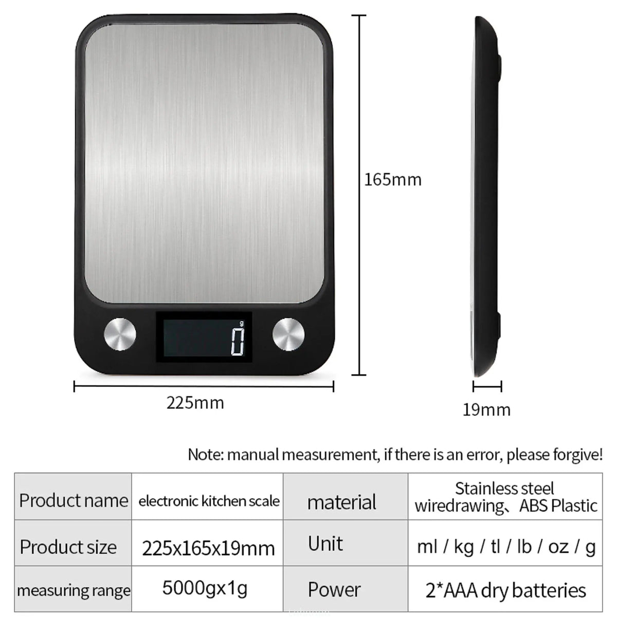 Kitchen Scale 15kg/1g Food Scale Stainless Steel Kitchen Scale Waterproof Scale Digital Food Baking Milk Vegetable Weight Scales