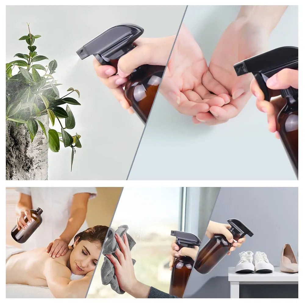 2 Pack Amber Glass Spray Bottles Refillable Empty Bottle for Essential Oils Plants Cleaning Hair Cosmetic Pump Liquid Dispenser